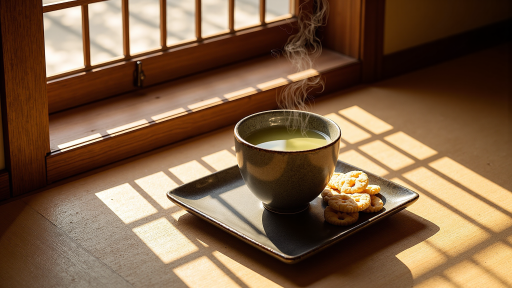 藏在老胡同里的茶室，木质窗棂透出暖黄的灯光，窗外是斑驳的砖墙，一株绿植从墙角探出头，画面色调偏暖灰，营造静谧氛围