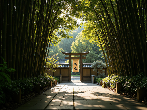 寺庙庭院的照片，古树的枝叶间漏下阳光，石阶上坐着一位老人，远处是红墙黄瓦